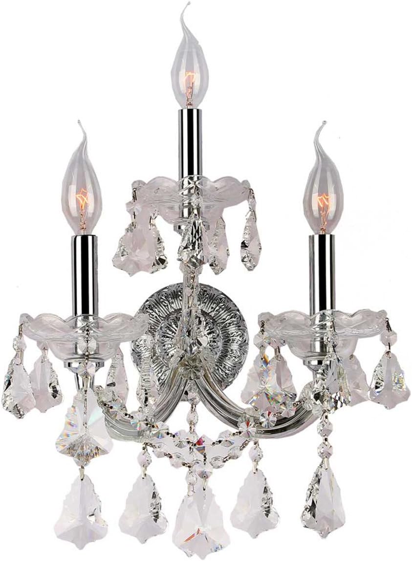 Worldwide Lighting Maria Theresa Collection 3 Light Chrome Finish and Clear Crystal Candle Wall Sconce 12" W x 22" H Medium Two 2 Tier