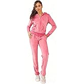 Gary Com Women's Velour Tracksuit Set 2-Piece, Long Sleeve Zip Up Hoodie and Sweatpants Cozy Outfit for Jogging Lounge Wear