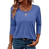 TICTICMIMI Women's 3/4 Sleeve Tops Square Neck Summer T Shirts Casual Dressy Blouse