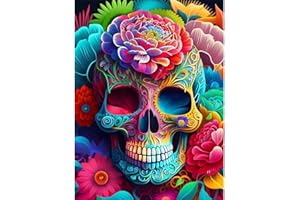 SOTYIOO Diamond Painting Kits for Adults.Skull Diamond Art Full Drill Round Gem Art 5D Diamond Dots Suitable Home Wall Decor 12x16inch