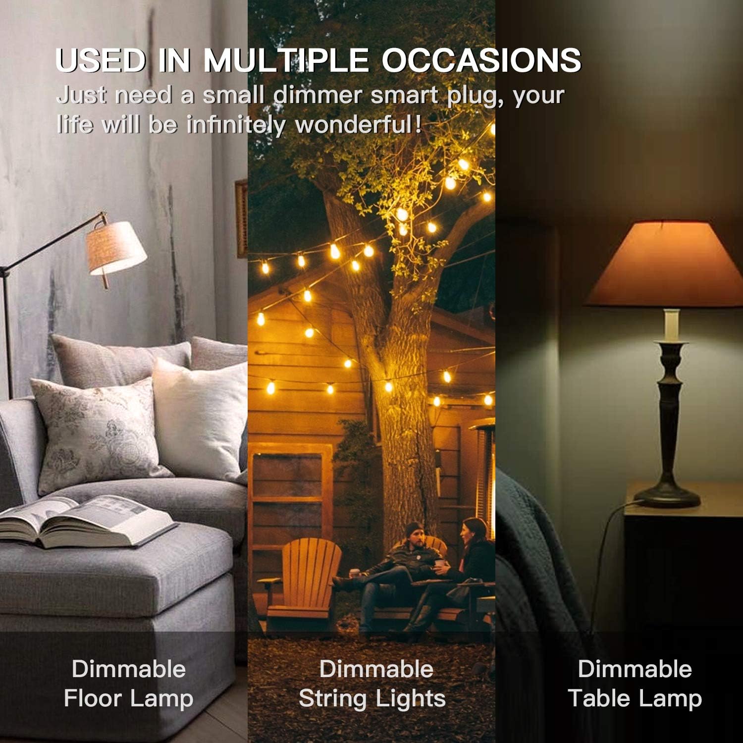 Smart Dimmer Plug Treatlife Outdoor Dimmer Works with Alexa and Google Assistant, WiFi Outlet Remote Control, Smart Home, IP44 Waterproof for Dimmable String Lights, Max Power 400W - - 
