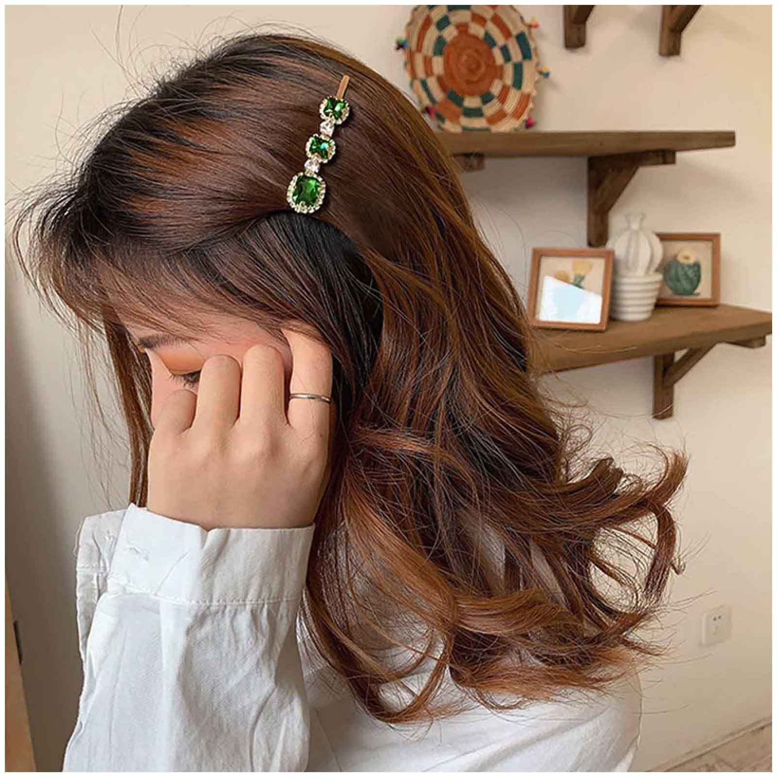 Cimenexe Vintage Emerald Crystal Hair Clip Pins Barrette Rhinestone Bohemian Decorative Bobby Pins Barrette Emerald Crystal Hair Accessories Jewelry