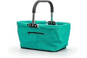RSVP International Collapsible Market Basket Aluminum Frame, Large Zip Side Pocket, 17x11x18", Turquoise