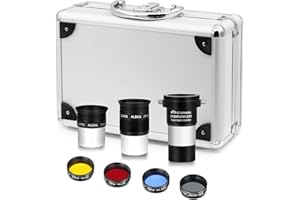 Astromania 1.25" Telescope Eyepiece & Filter Astronomical Kit with 2pcs Plossl Eyepieces, 3pcs Planetary Filters, Moon Filter