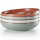 Pasta Bowls Set of 4 - Large 30 oz Bowls - Stylish Ceramic Plates - Safe for Oven, Microwave & Dishwasher - Salad Bowl Set of 4 - Pasta Bowl Plates - Deep Plate with Lid Edge - Blates Dinnerware