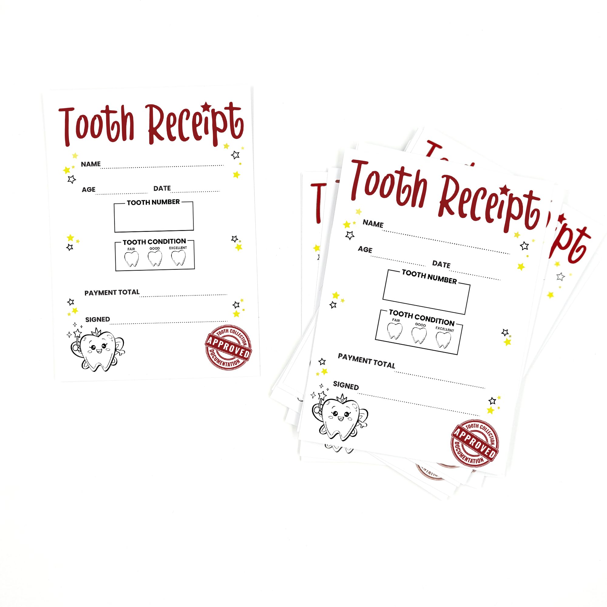 Tooth Fairy Receipts Pack of 20 A6 Size Certificate Cards Designed and Printed in the UK the Perfect Tooth Fairy Gifts