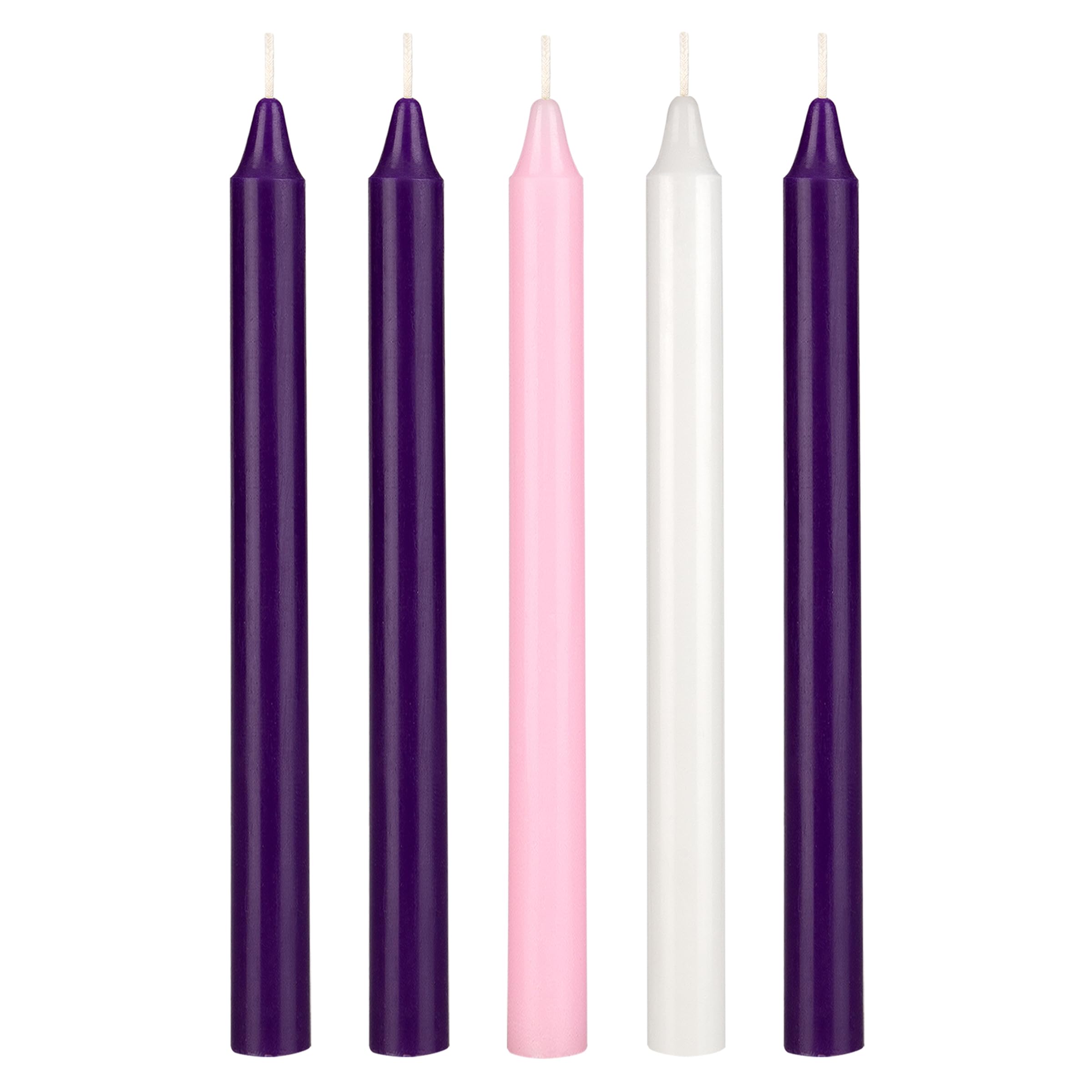 Photo 1 of **DAMAGED** Mega Candles 5 pcs Unscented Christmas Advent Candles Set, Hand Poured Premium Wax Straight Taper Candle 10 Inch x 7/8 Inch, Holidays, Festivities, Devotional, Church, Wreath, Party, Gifts