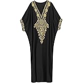 EDOLYNSA Moroccan Kaftan Dresses for Women Plus Size Caftans Loungewear Embroidered Beach Kaftan Cover up moomoo House Dress