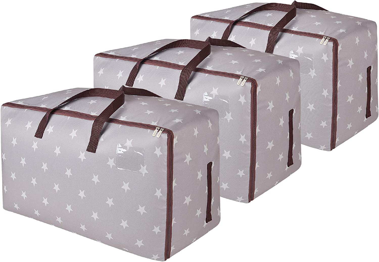 DOKEHOM 3-Pieces 105L Large Storage Bag, Fabric Clothes Bag, Thick Ultra Size Under Bed Storage, Moisture proof (Grey, 3 Pack)