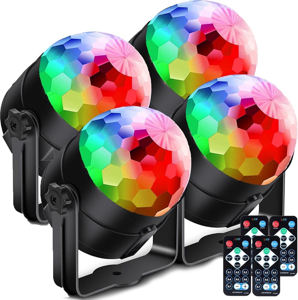 CATPOWER 4 Pack 360° Rotating Sound-Activated Disco Ball Lights USB 3W RGB