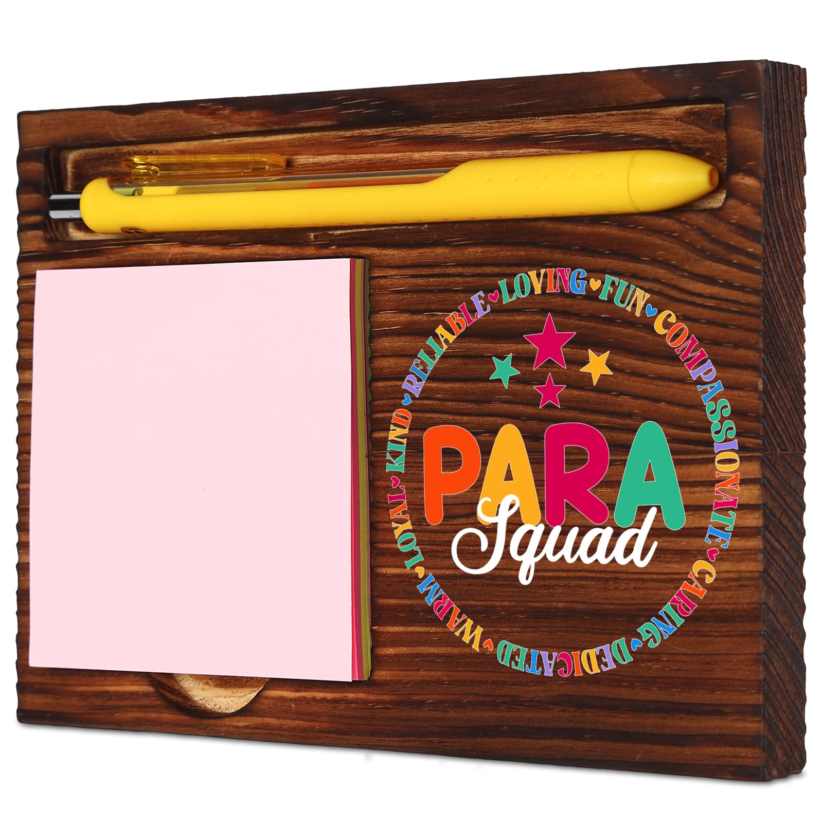 Photo 1 of para Squad Desk Organizer with Pen Trough, Wood Office Decor for Paraprofessionals and Teaching Aides, Recognition Gifts for National Paraprofessional Week Desk Retro Note Pad Holder