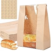 30 pack bread paper bags with window, including 30 homemade bread storage label seal stickers (13.7x8.3x3.5 inches)