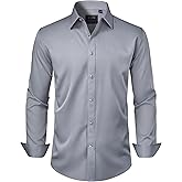 J.VER Men's Dress Shirts Solid Long Sleeve Stretch Wrinkle-Free Formal Shirt Business Casual Button Down Shirts