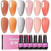 XunmotorYao Gel Nail Polish Set, 6 Colors Milky White Transparent Pink Polish Kit Soak Off Uv LED Nail Kit Minicure DIY Nails Art for Salon Home All Season Gel Nails Kit