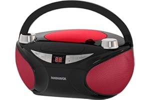 Magnavox MD6949 Portable Top Loading CD Boombox with AM/FM Stereo Radio and Bluetooth Wireless Technology in Black | CD-R/CD-RW Compatible | LED Display | (Black/Red)