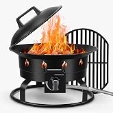 GASFARGO Portable Propane Fire Pit, 19-inch, 60,000 BTU Gas Fire Pit with Grill Grate &amp; Fire Pit Cover &amp; Carry Kit, Smokeless Fire Bowl, Outdoor Fire Pit for Camping, Backyard, Patio, Tailgating, RV
