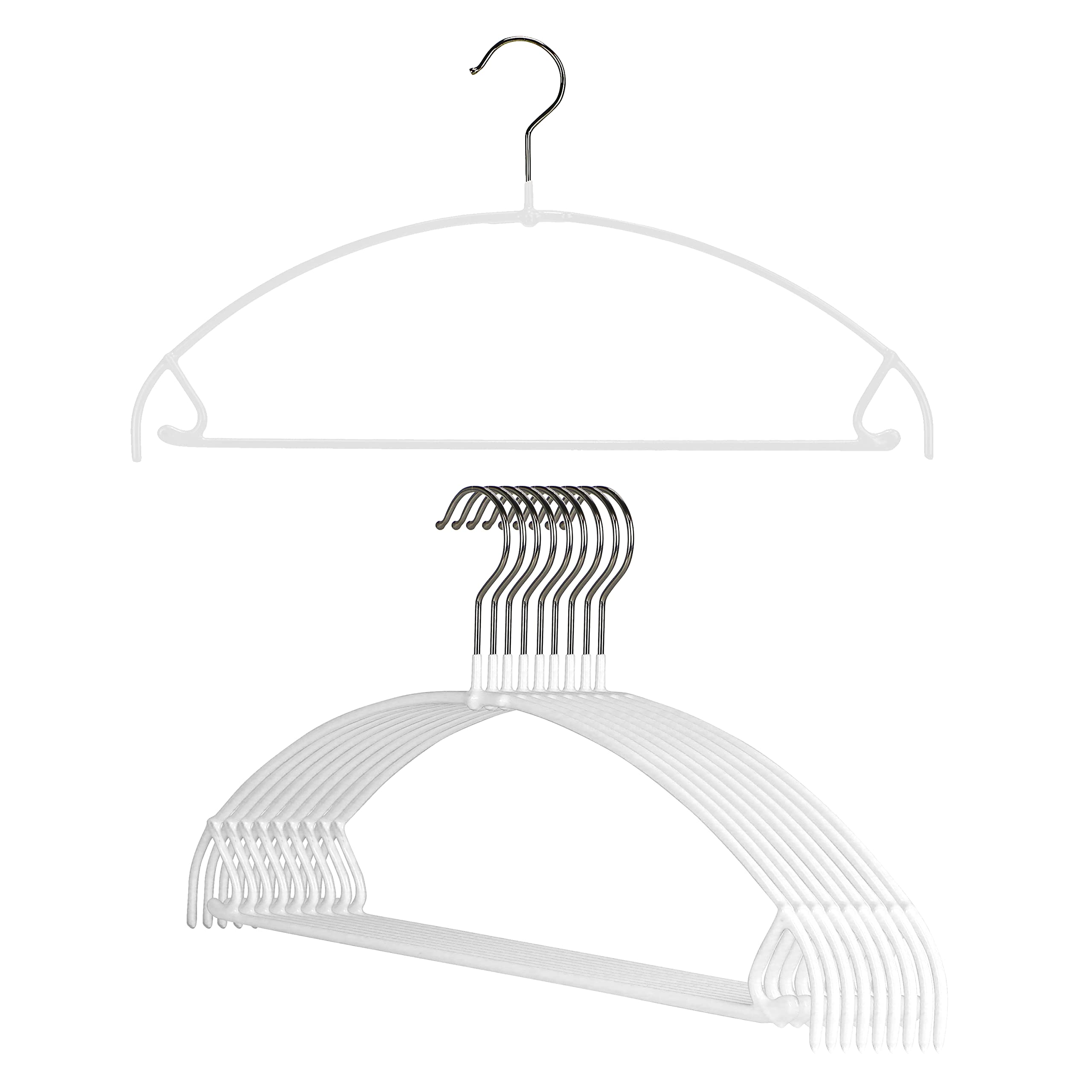 Mawa Clothes Hanger Style 42/PTU with Bar and Hooks for Pants and Skirts, Set of 10, White, Pack of 10, 10 Count