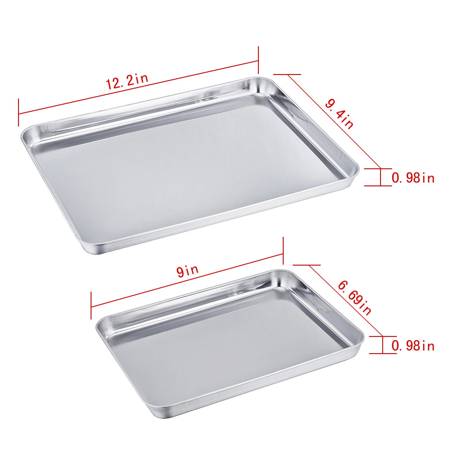 2pack Baking Sheet Cookie Sheets,Pure Stainless Steel Commercial Baking Sheets,Baking Pan Tray&Toaster Oven Sheets,Non Toxic & Healthy & Dishwasher Safe