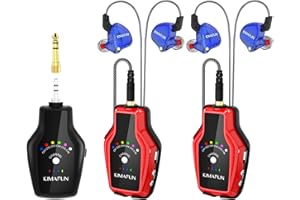 KIMAFUN Wireless in Ear Monitor Headphone System Set for Stage Performance, Guitar Amp (1TX+2RX)