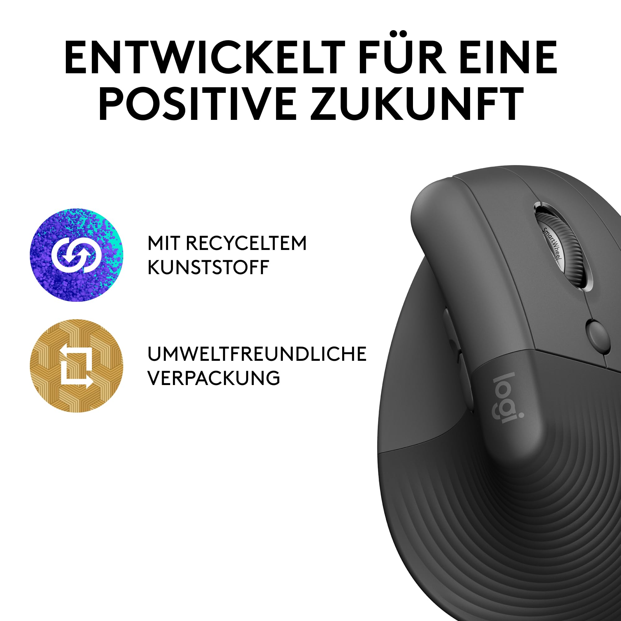 Logitech Lift Vertikale Ergonomische Maus, Kabellos, Bluetooth oder Logi Bolt USB-Empfänger, Leise Klicks, 4 Tasten, Kompatibel mit Windows/macOS/iPadOS, Laptop, PC - Grau 6