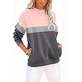 GKBK Womens Sweatshirts Cotton Crewneck Tops Long Sleeve Cute Lightweight Fall Winter Loose Casual Pullover with Pockets