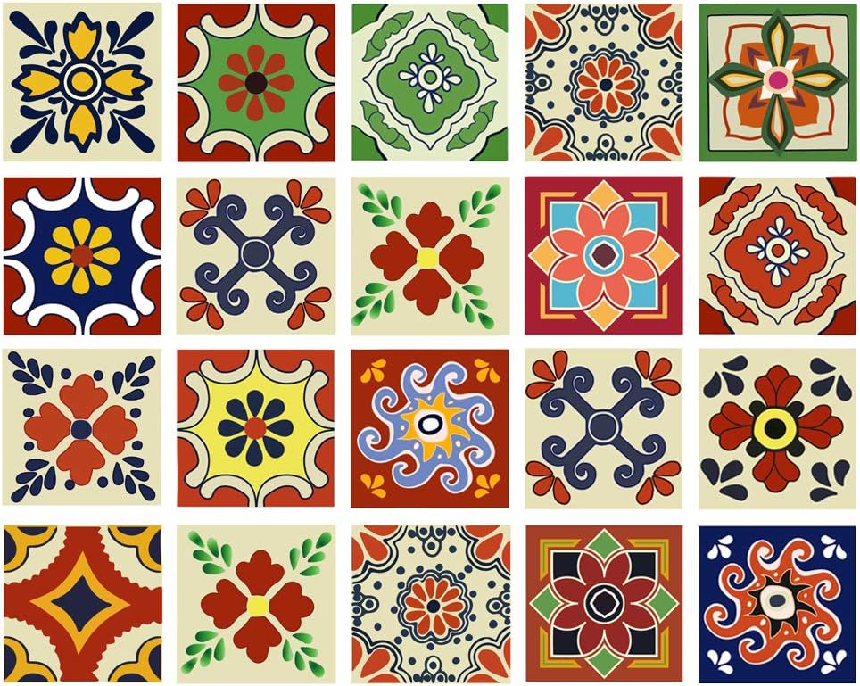 Poromoro Spanish Portuguese Azulejo Style Backsplash Peel and Stick Tile Stickers Set of 20 pcs(3.9_C)