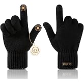 Bodvera Winter Wool Gloves for Men Warm Knitted Touchscreen Cold Weather Gloves for Running Driving