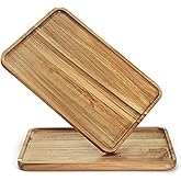YOUEON Set of 2 Acacia Wood Serving Tray with Raised Edge, 14.2 x 9.5 Inch Rectangular Serving Tray, Appetizer Cheese Plate, Sandwich Dessert Trays, Wood Plates for Food, Coffee, Fruit, Cookie