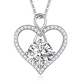 Seelove Moissanite Heart Infinity Pendant Necklace, 925 Sterling Silver 18K Gold Plated, Lab-Created Jewelry Gift for Women Her Mom Wife Girlfriend Daughter Anniversary Birthday Wedding