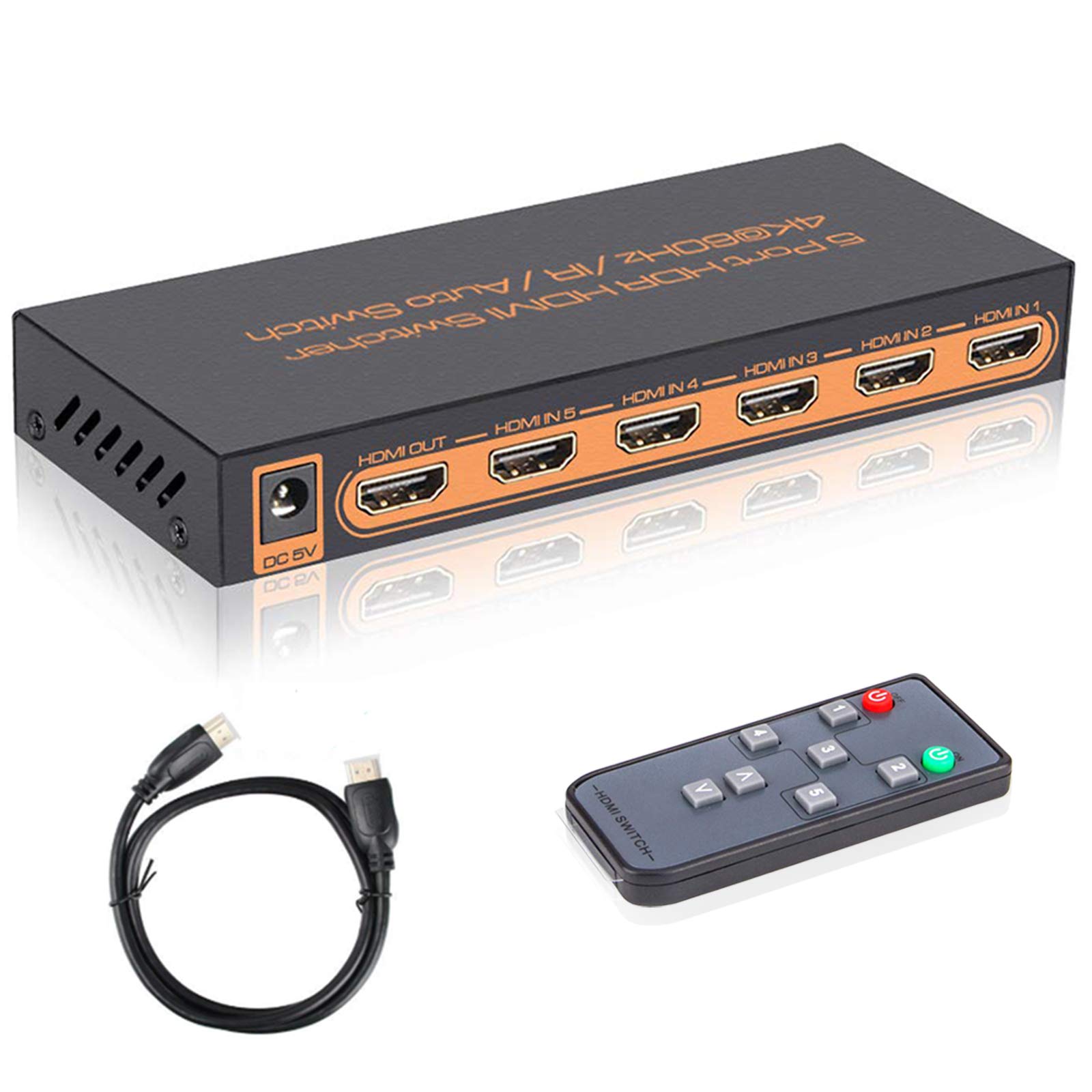 Sense Hometek HDMI Switch 4k, 5-in-1 HDMI Splitter with IR Remote, 4K 60hz, HDCP 2.2, UHD, HDR for Compatible Devices