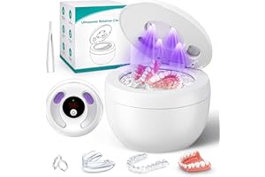 MUAYSY Upgraded Ultrasonic Retainer Cleaner Machine, 45kHz Ultrasonic Dentures Cleaner for Night Guards, Braces, Aligner, Toothbrush, Jewelry and More, 200ML Capacity, White