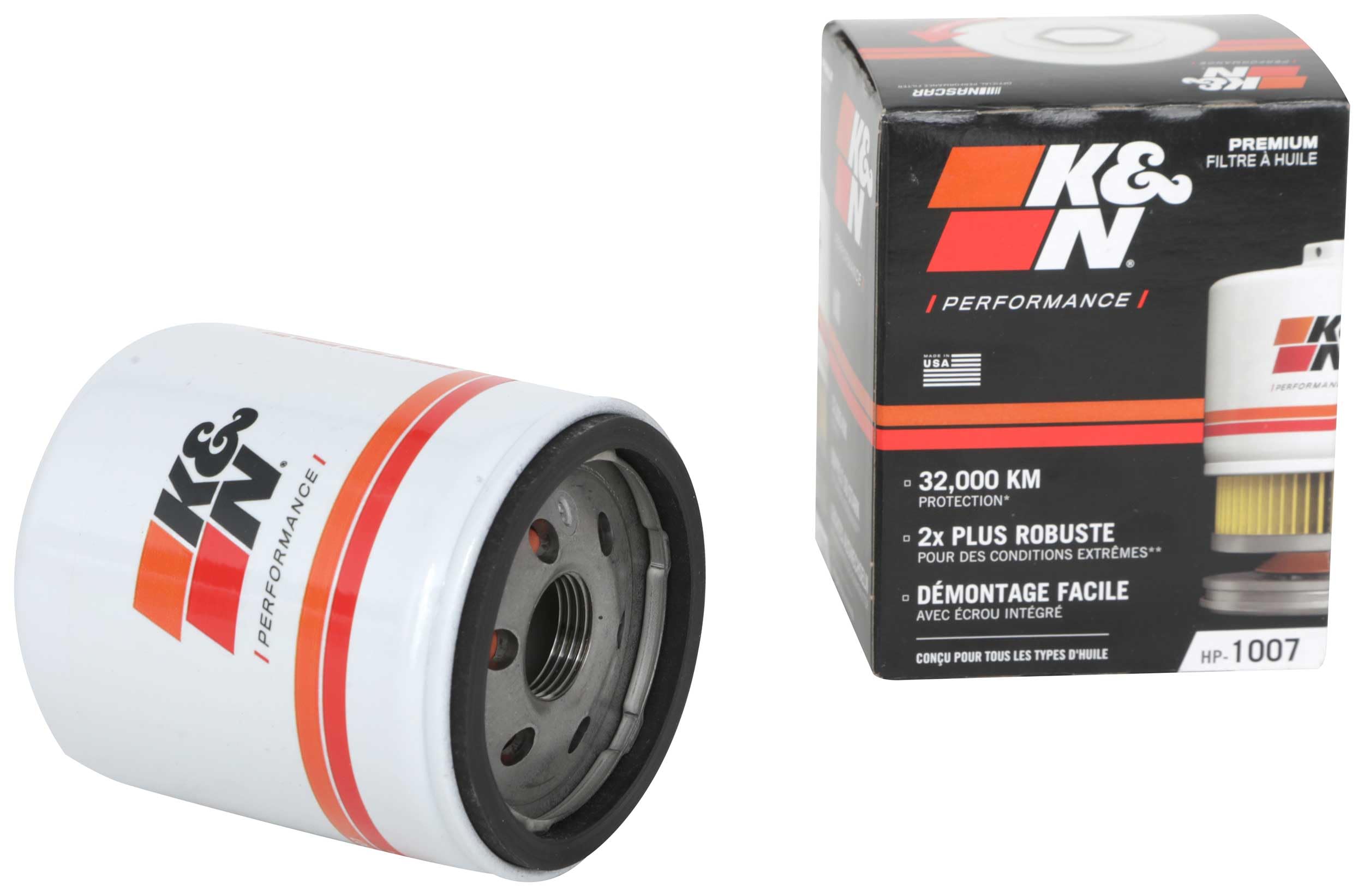 K&N Oil Filter - Spin-On 76x95mm compatible with Chevrolet, GMC, Cadillac, Isuzu, Pontiac, Toyota, Jeep (HP-1007) , White