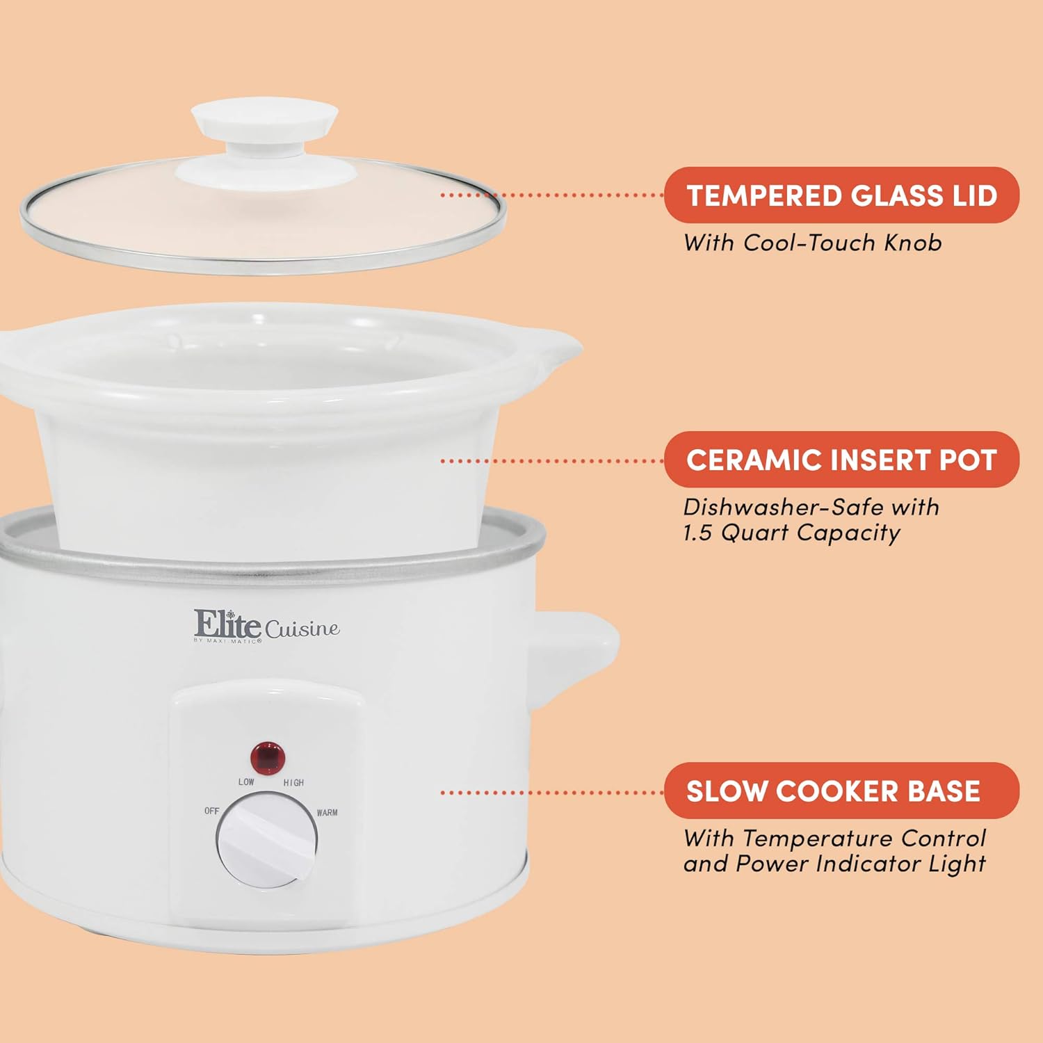 Maxi-Matic MST-250XW Slow Cooker, 1.5 Quart, White: Small Crock Pot Mini: Kitchen & Dining