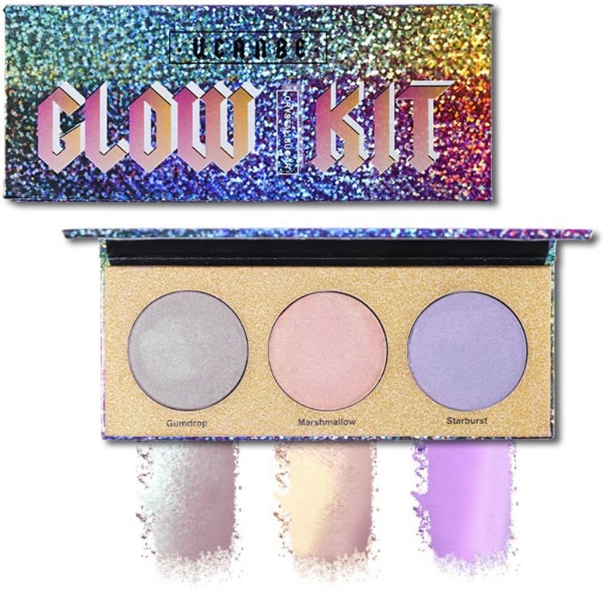 Angmile 3 Color Chameleon Highlighter Makeup Palette Crystal Sugar Highlighting Bronzer Glow Shimmer Eyeshadow Cosmetic Kit