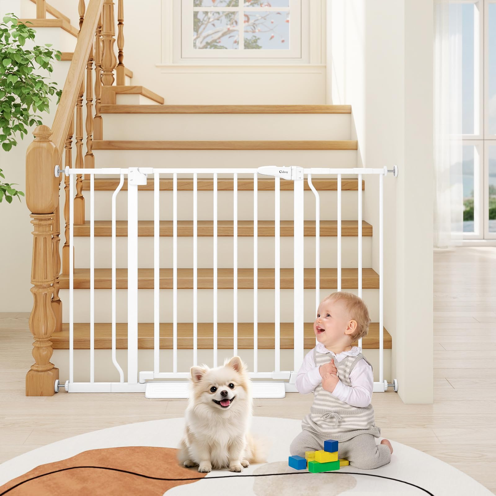Cideny 29"-45" Baby Gate for Stairs & Doorways, Auto Close Dog Gate Indoor | No Drilling, Pressure Mounted Pet Gate Indoor, E