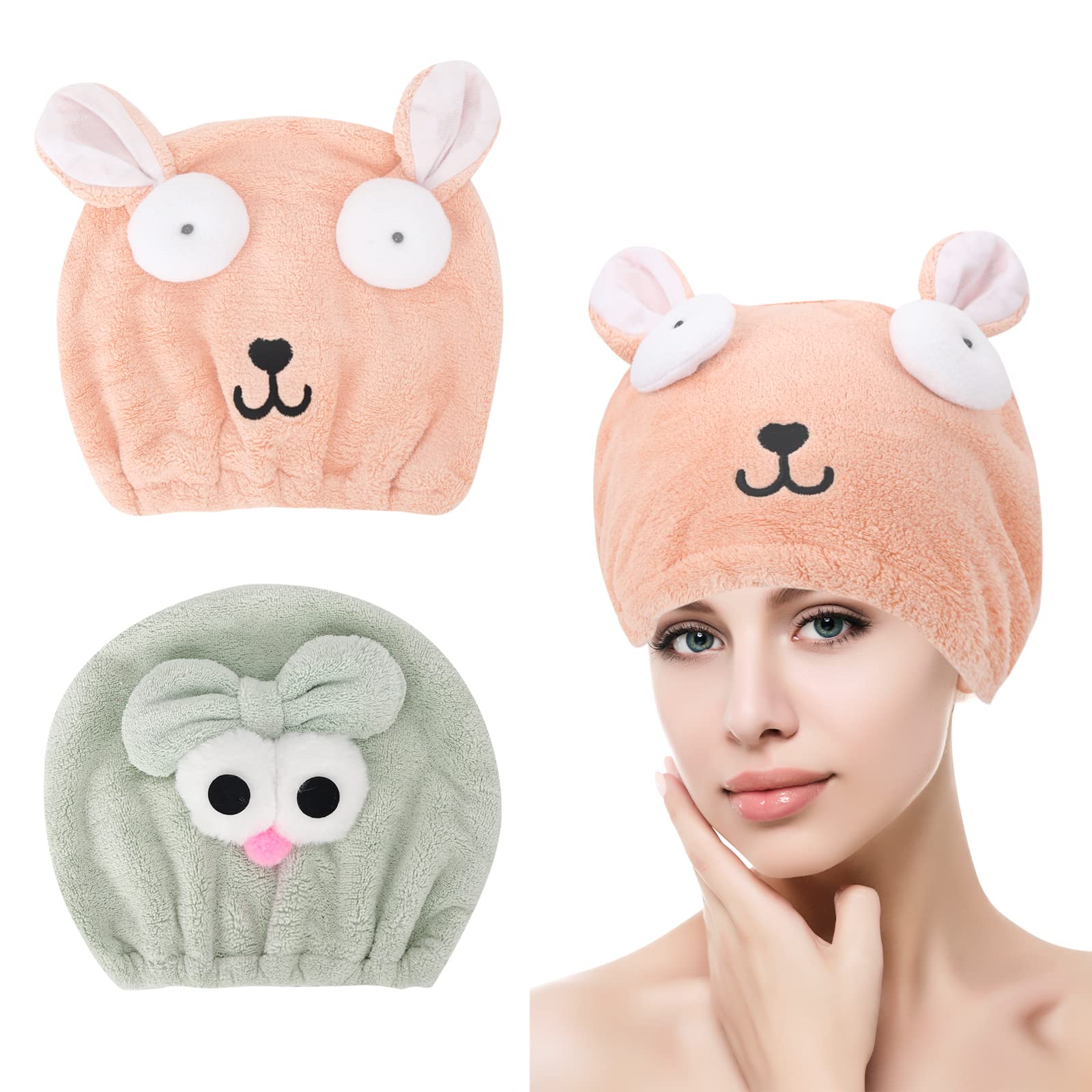 2 Pcs Hair Towels,Microfibre Towel,Hair Wrap Towel,Rapid Hair Drying Towels,Dry Hair Hat for Women Quick Drying,Hair Cap,Super Absorbent Hair Towel Wrap,Microfibre Hair Towel for Women Kids Girls