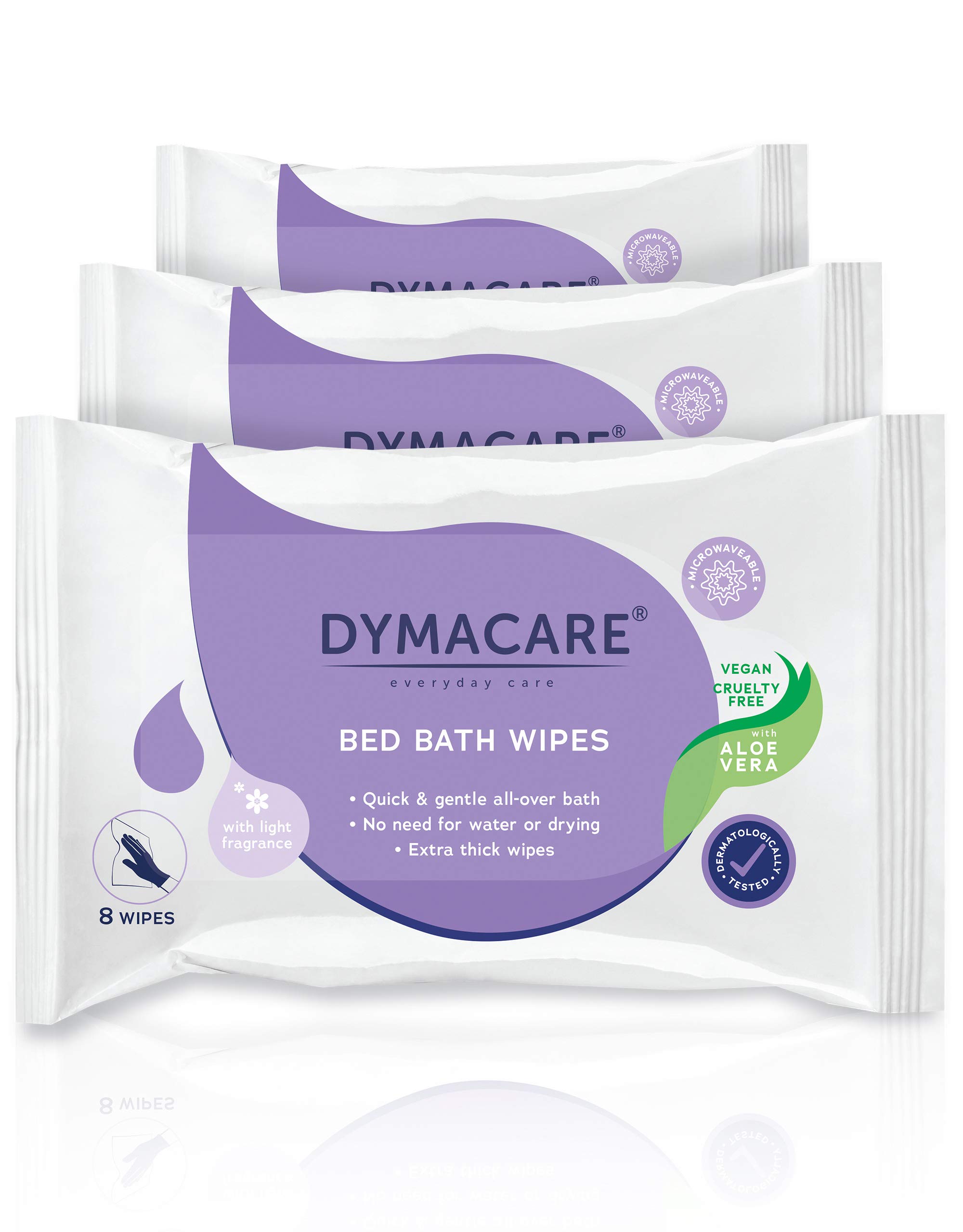 DYMACARE Fragranced Bed Bath Wipes | Premium Skin Cleansing Bath and Shower Wipes for Adults and Elderly | No Water Microwaveable Body Wet Wipes with Aloe Vera | 3 Packs (24 Wipes in Total)