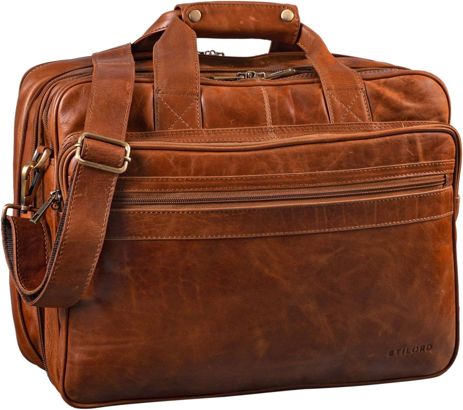 STILORD 'Leopold' Large Leather Bag/Shoulder Bag XXL Work Bag/College Bag/Teachers Bag Satchel Business Bag Genuine Leather