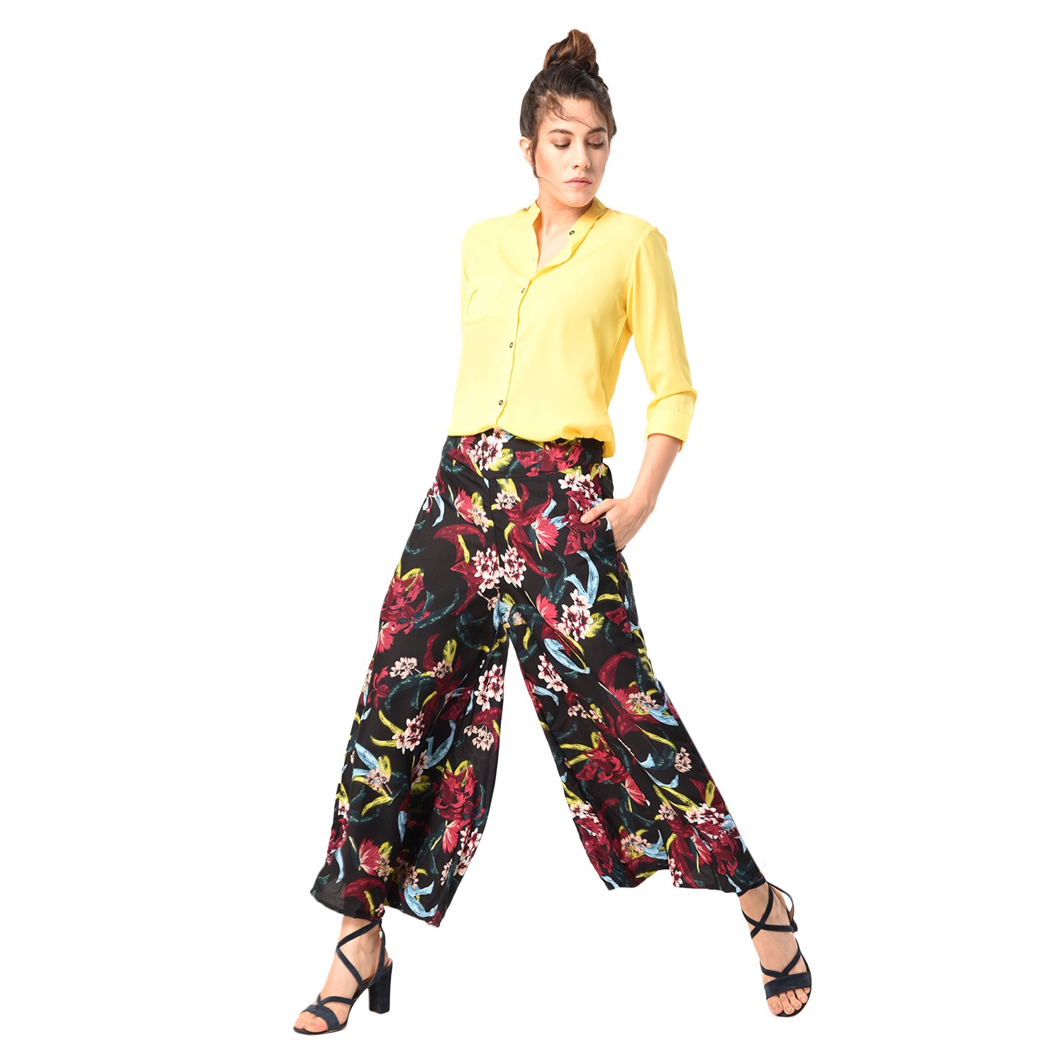 nitikali ladies printed poly crepe palazzo with short style inner lining