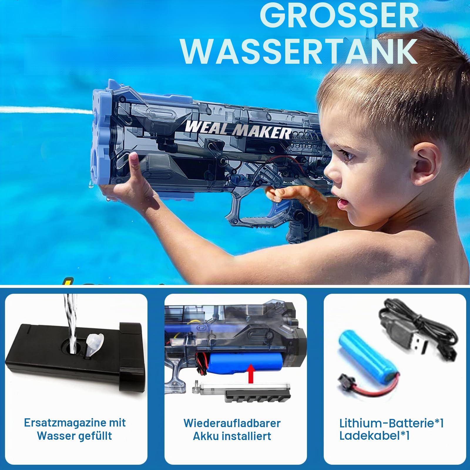 Balakaka 2026 Neues Elektrische Wasserpistole Langstrecke 26-39 FT, Wasserpistole Pool Strand Spielzeug für Erwachsene Kinder, Große Kapazität Wasserspritzpistole für Sommer Draussen 4