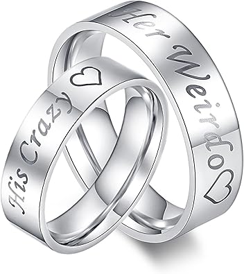 Daesar Damen Herren Ringe Edelstahl Paar Ringe Freundschaftsringe Bandringe Gravuriert Herz Her Weirdo His Crazy Rund Hochzeitsringe Verlobung Ring Silberdamen Gr 49 15 6 Herren Gr 49 15 6 Amazon De Schmuck
