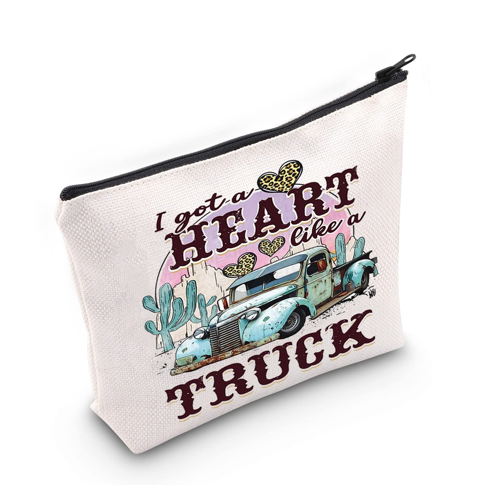 LEVLO Country Music Quote Cosmetic Bag Song Western Gift I Got A Heart Like a Truck Musical Make Up Zipper Pouch Bag Cowboy Cowgirl Merchandise, Like a Truck, Cosmetic Bag