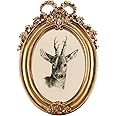 FOLKOR Christmas Wall Art Prints with Vintage Gold 5x7 Frame, Rustic Deer Head Artwork on Canvas for Hallway Entryway Fireplace Decor, Farmhouse Sketch Poster for Tabletop Home Gallery Wall Bedroom