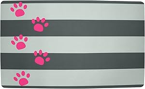 Petmate Gray Stripe Pink Paw Plastic Food Mat