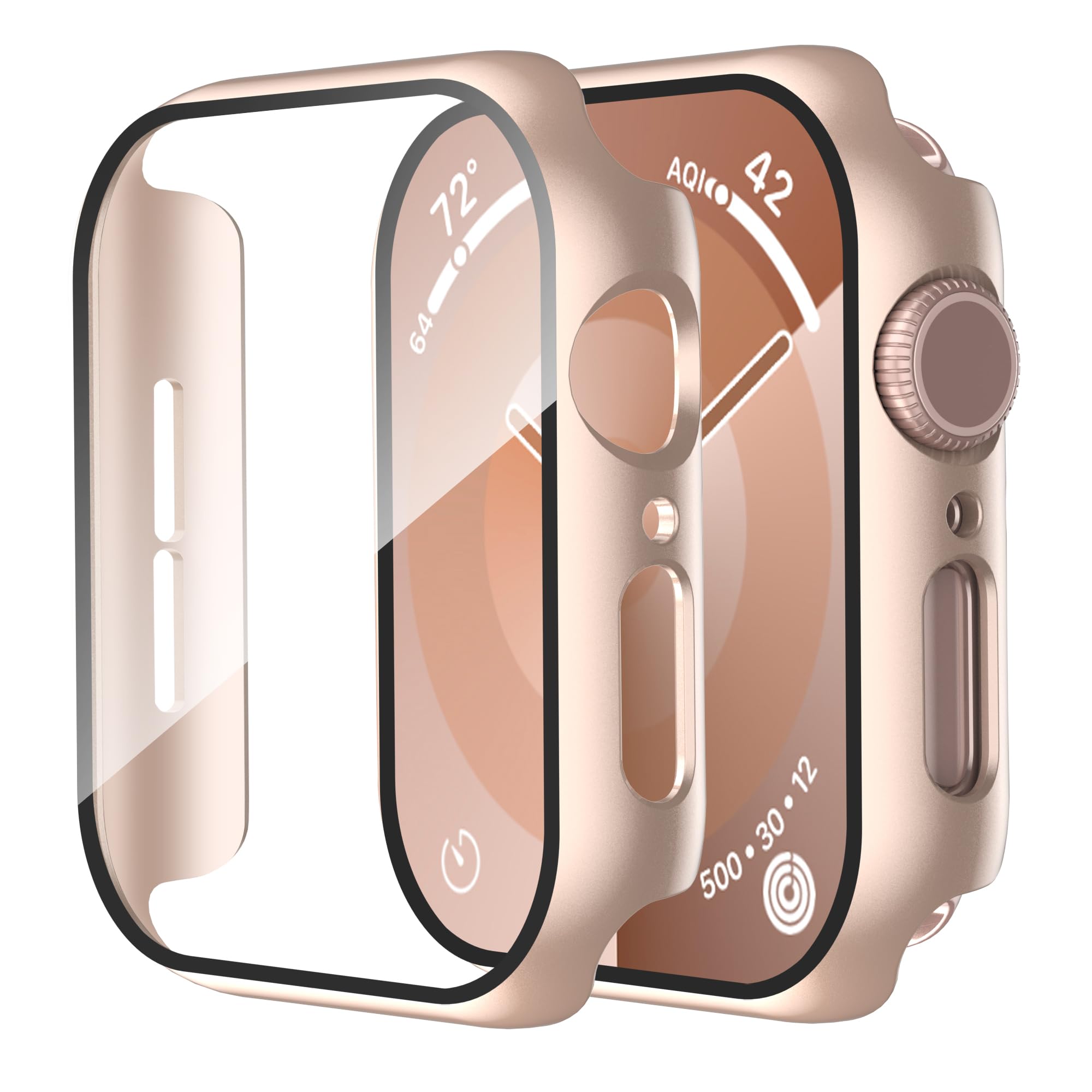 Photo 1 of Smiling 2 Pack Case Compatible with Apple Watch SE 3 (2025)/ SE 2/ SE/Series 6/5/4 44mm with Tempered Glass Screen Protector, Hard PC Case Overall Protective Cover- Rose Gold + Transparent