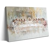 Jesus Last Supper Canvas Wall Art, Christian Pictures Wall Decor Paintings, Religious Prints for Living Room Dining Room Church Prayer Room Home Decoration 12x16 inch Framed