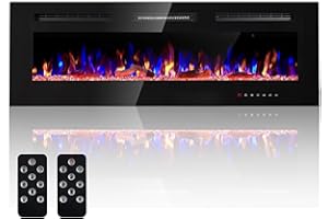 Uthfy 50" Electric Fireplace,1500W Recessed & Wall Mounted Fireplace Heater & Linear Fireplace,6 Flame Colors & 9 Ember Bed Colors, 2 Remote Control,8H Timer,Adjustable Thermostat, Black (HY-HW50)