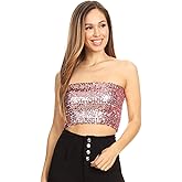 Anna-Kaci Womens Shiny Sequin Party Cropped Strapless Bandeau Stretch Tube Top
