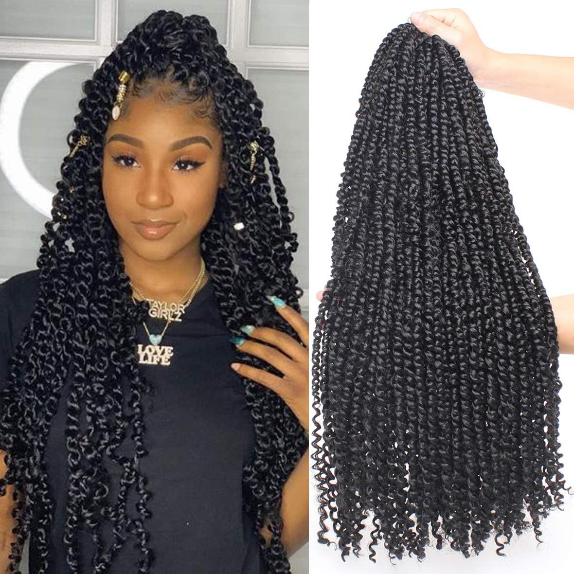 Leeven 22 Inch Pre-twisted Passion Twist Crochet Hair 15 Roots/pack Pre-looped Crochet Braids Hair for Passion Twist Braiding Hair Natural Black Twists Hair 1 pack