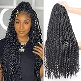 Leeven 22 Inch 8 packs Pre-twisted Passion Twist Crochet Hair 12 Roots/pack Pre-looped Crochet Braids Hair for Passion Twist Braiding Hair Natural Black Twists Hair